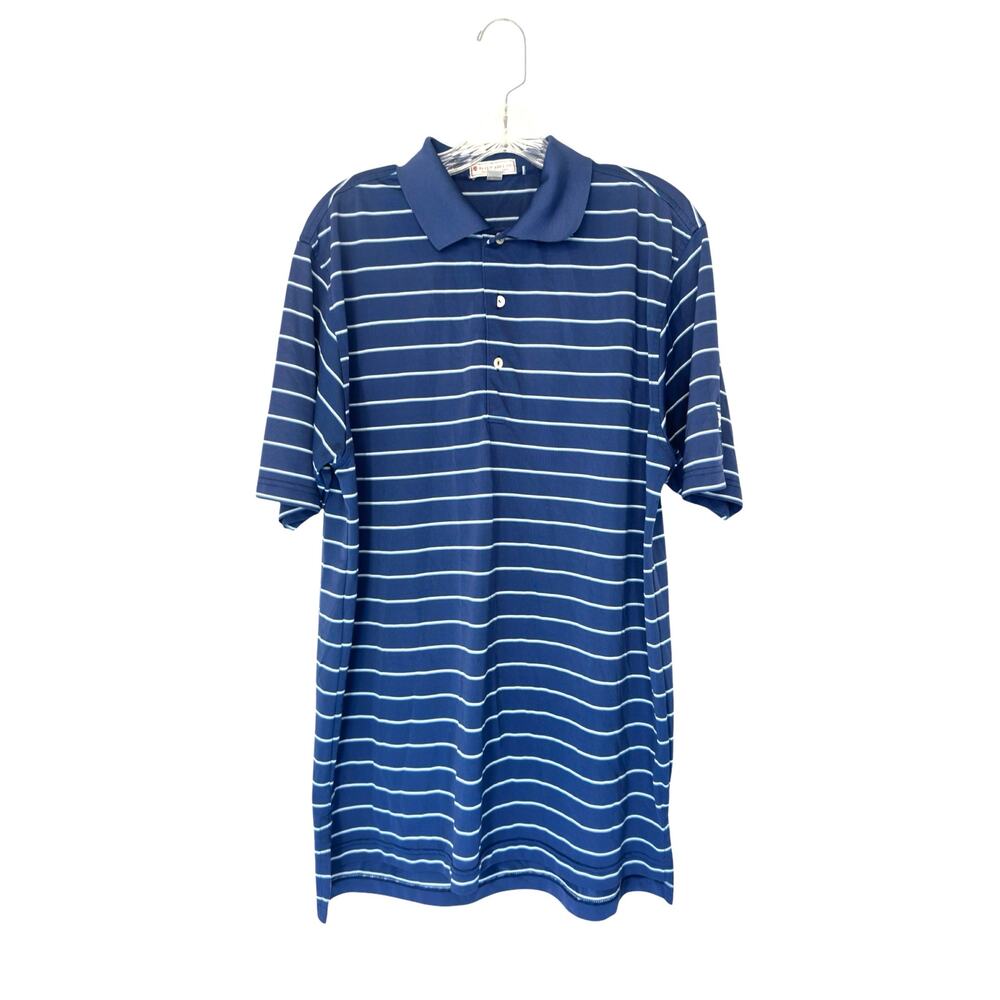 Peter Millar Summer Comfort Blue Striped Golf Short Sleeve Polo Shirt Large